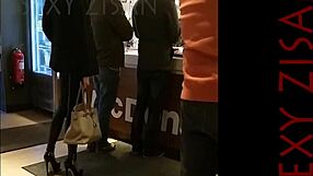 Public Shoeplay and Dangling in Tan Pantyhose Outdoors