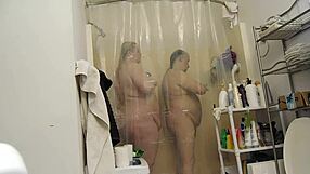Couple enjoys relaxing shower time together