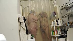 Couple enjoys relaxing shower time together