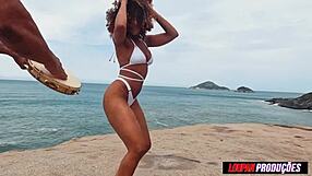 Brunette Slut Dances On Beach