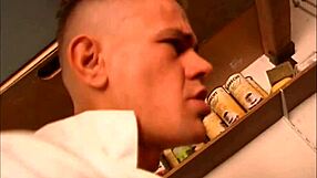 Blonde bombshell gets hardcore blowjob in wild threesome!