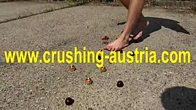 I enjoy Amber's feet with food outdoors in the park