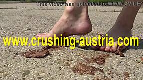 I enjoy Amber's feet with food outdoors in the park