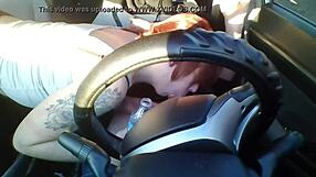 Amateur Redhead Blows Cock Deep in Car