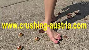 I enjoy Amber's feet with food outdoors in the park