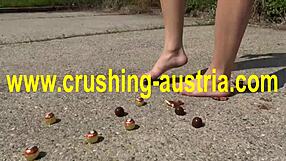 I enjoy Amber's feet with food outdoors in the park