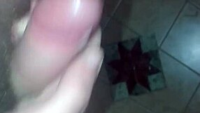 Guy intensely strokes himself in the bathroom