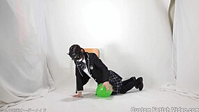 Girl excitedly plays with balloons