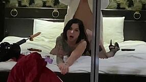 Asian boss fucks hot woman in lingerie with big tits and cock