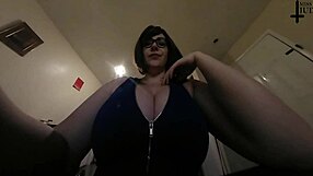 giantess with huge boobs smokes while dominating husband