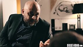 Blonde babe tiffany watson sucks guy's big hard cock after cleaning his pants.