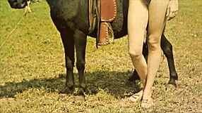 Vintage hairy pussy exposed outdoors in retro style