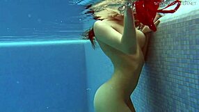 Lina Mercury Strips in Red Lingerie Underwater!