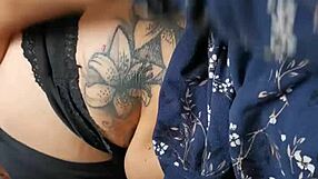 mature milf in pajamas teases neighbor by touching her big ass and tits