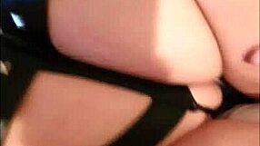 wife in leather dress gets cumshot inside