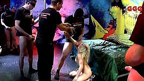 in this hardcore blowbang, the european bukkake whore gets anal fucked and facialed.