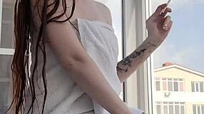 Beautiful redhead woman in a casual setting