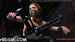 Racy redhead minx teases bare outside with toys