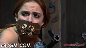 Racy redhead minx teases bare outside with toys