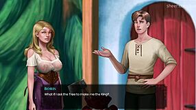 In the cave, wal asks if he can touch her big big titties while groping