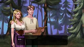 In the cave, wal asks if he can touch her big big titties while groping