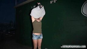 hot girl next door strips sexy in public, ripping clothes for neighbors.