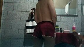 Brazilian brunette takes hard anal pounding in steamy bathroom creampie scene