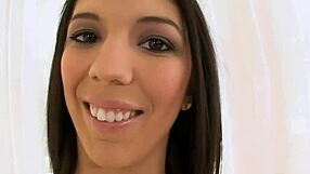 Shaved brunette teen prepares for intense blowjob