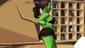 A green big booty alien emerges from a portal for intense bbc action