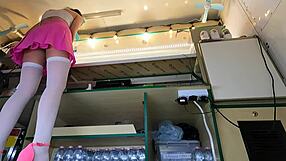 Pretty Brunette Teen Flashes Upskirt at Work Serving Customers