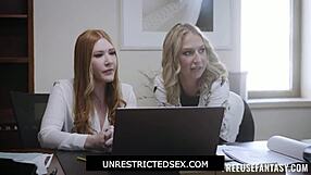 性感秘书 Harper Red 在小屋被老板 Quinn Waters 猛干，合同期间的激情