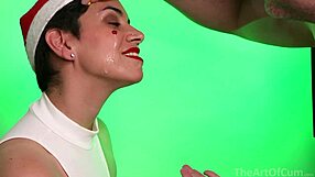 2021圣诞快乐，棕发美女口交和面部射精漫画乐趣，圣诞派对业余CFNM行动超狂野