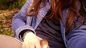 Sexy girl masturbates with sex toy in the park