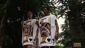 hey blonde milf, wanna join this wild outdoor group action as alice in wonderland?