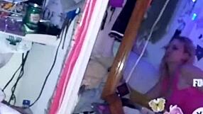 Blonde Milf Neighbor Engages In Wet Foreplay With Monster Cock Footjob And Licking