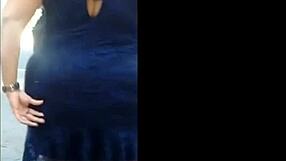 Amateur Milf with blue dress babe in a cuckold scene