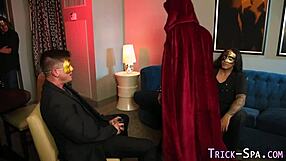 Threeway Babe Facialized in Hardcore Massage Session with Big Tits