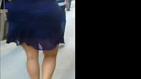 Amateur Milf with blue dress babe in a cuckold scene