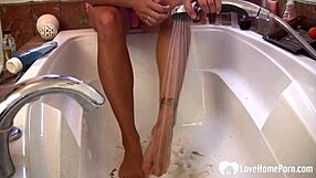 hot stepmom licks her feet in bath