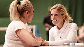 Lesbians enjoy a playful game in the shower.