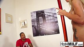 Stripper milf chats about interracial banging with customer