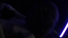 Carrie b explores blacklight sex with small tits