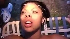 young chick endures intense cumshot frenzy in group interracial bukkake