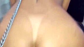 the bitch on a leash served the male by licking his ass and cum, leaving everything clean