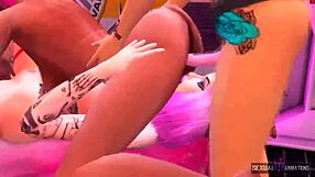 Lesbian Hackers Fuck Plastic Cock in Cyberpunk