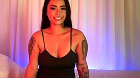 latin girl subtly teases dad's friend while relaxing alone.