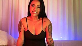 latin girl subtly teases dad's friend while relaxing alone.