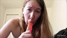 Redhead Tattooed Woman Sucking Cock With Toys