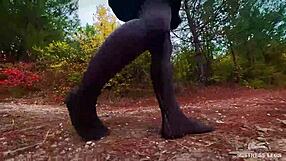 follow my dirty footsteps in nylon pantyhose through the evening forest path