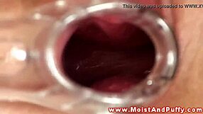 Puffy peach teen PLAYS wild with SPECULUM